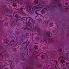 Swirling scrolls five-petal blooms deep violet purple magenta floral blender quilting fabric patchwork sewing projects