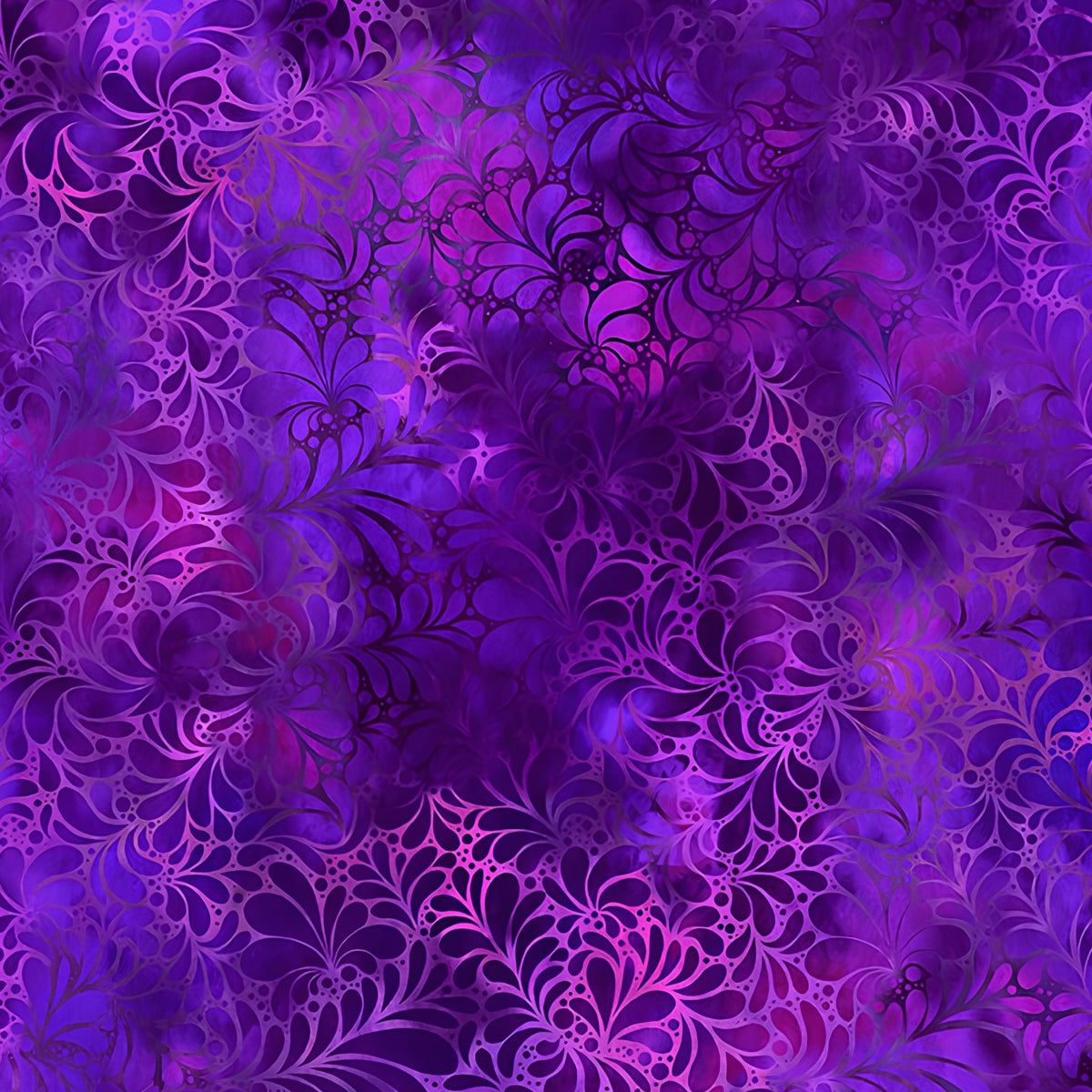 Feathery flourish motifs deep violet magenta purple blender quilting fabric patchwork sewing projects