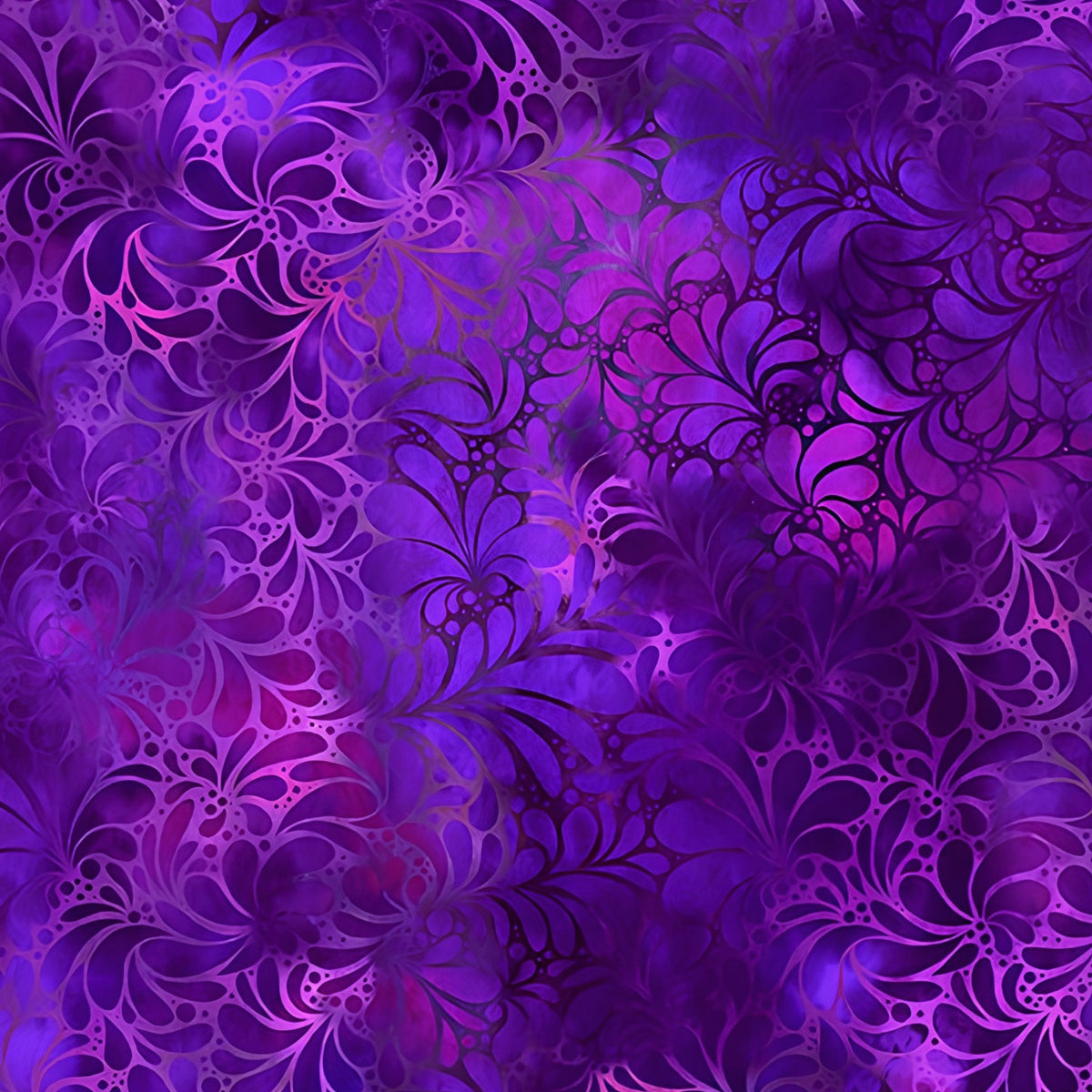 Feathery flourish motifs deep violet magenta purple blender quilting fabric patchwork sewing projects