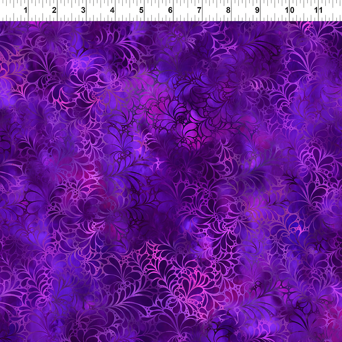Feathery flourish motifs deep violet magenta purple blender quilting fabric patchwork sewing projects