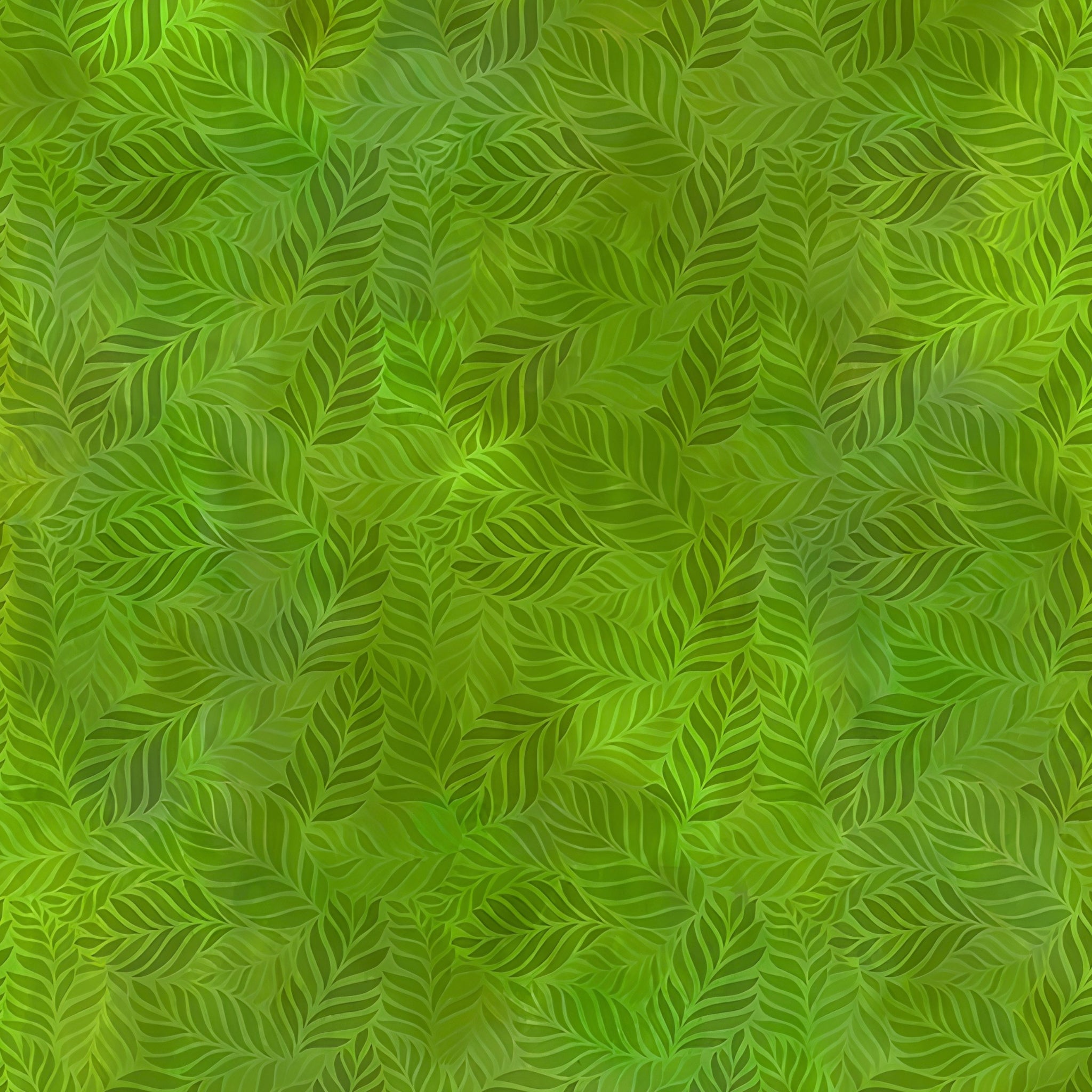 Densely packed overlapping leaves mid-green forest green bright apple green blender quilting fabric patchwork sewing projects