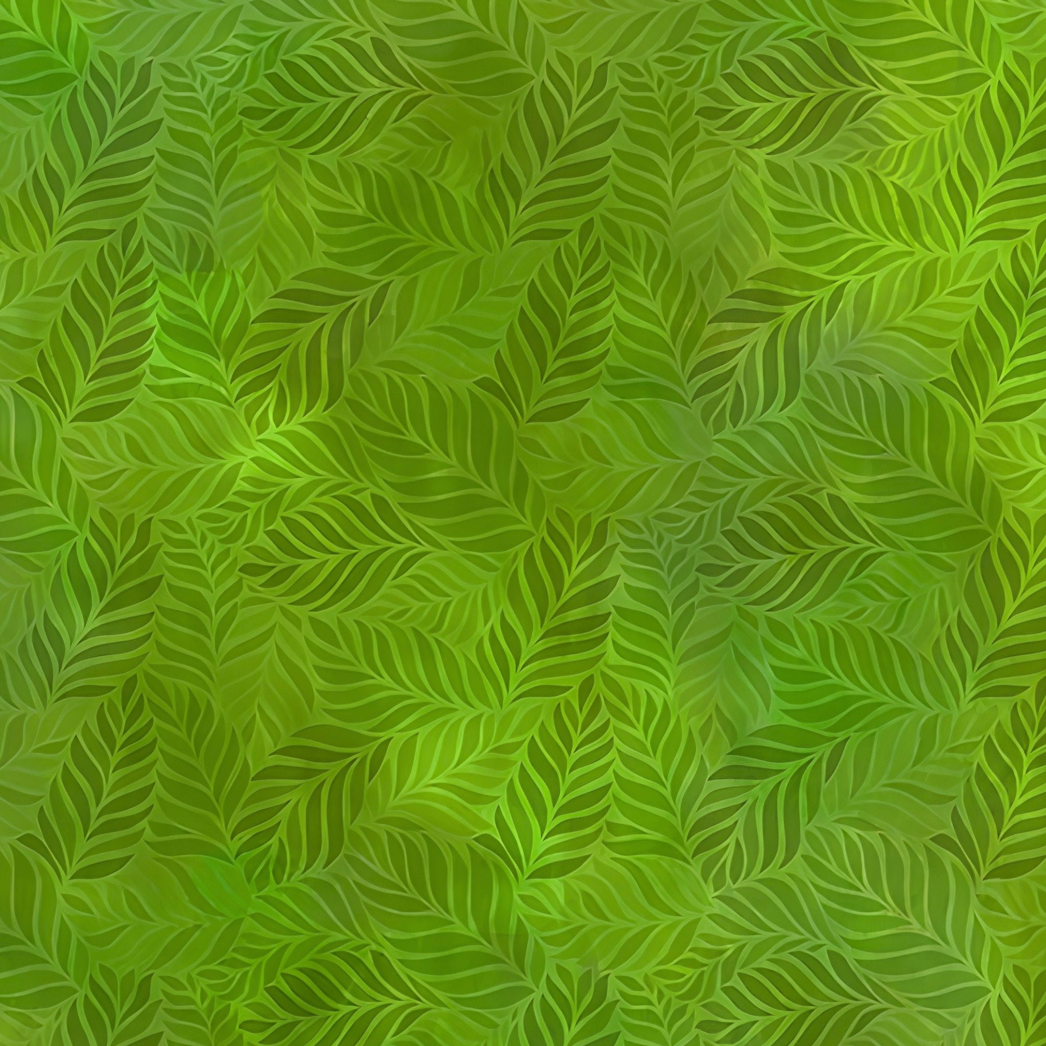 Densely packed overlapping leaves mid-green forest green bright apple green blender quilting fabric patchwork sewing projects