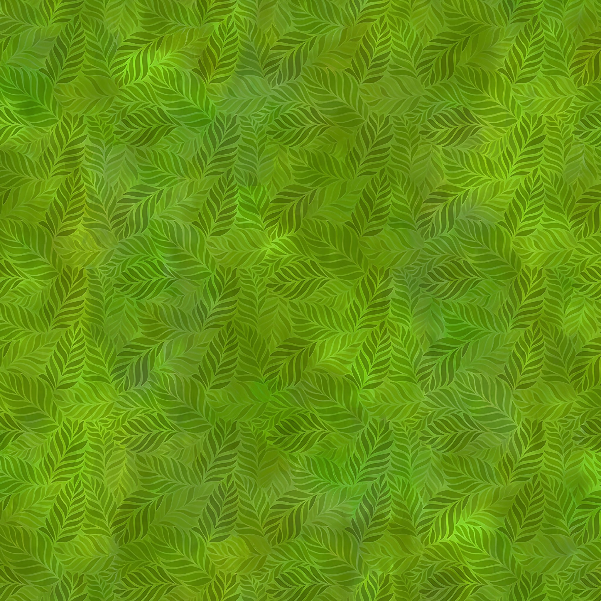 Densely packed overlapping leaves mid-green forest green bright apple green blender quilting fabric patchwork sewing projects
