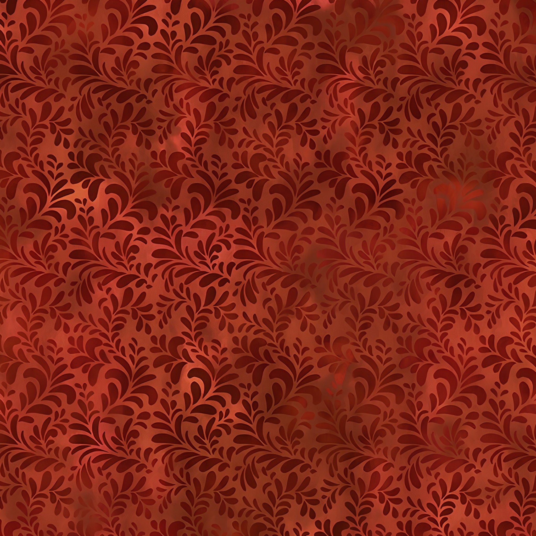 Flowing succulent fronds feathery leaf sprays deep crimson burgundy red orange blender quilting fabric patchwork sewing projects
