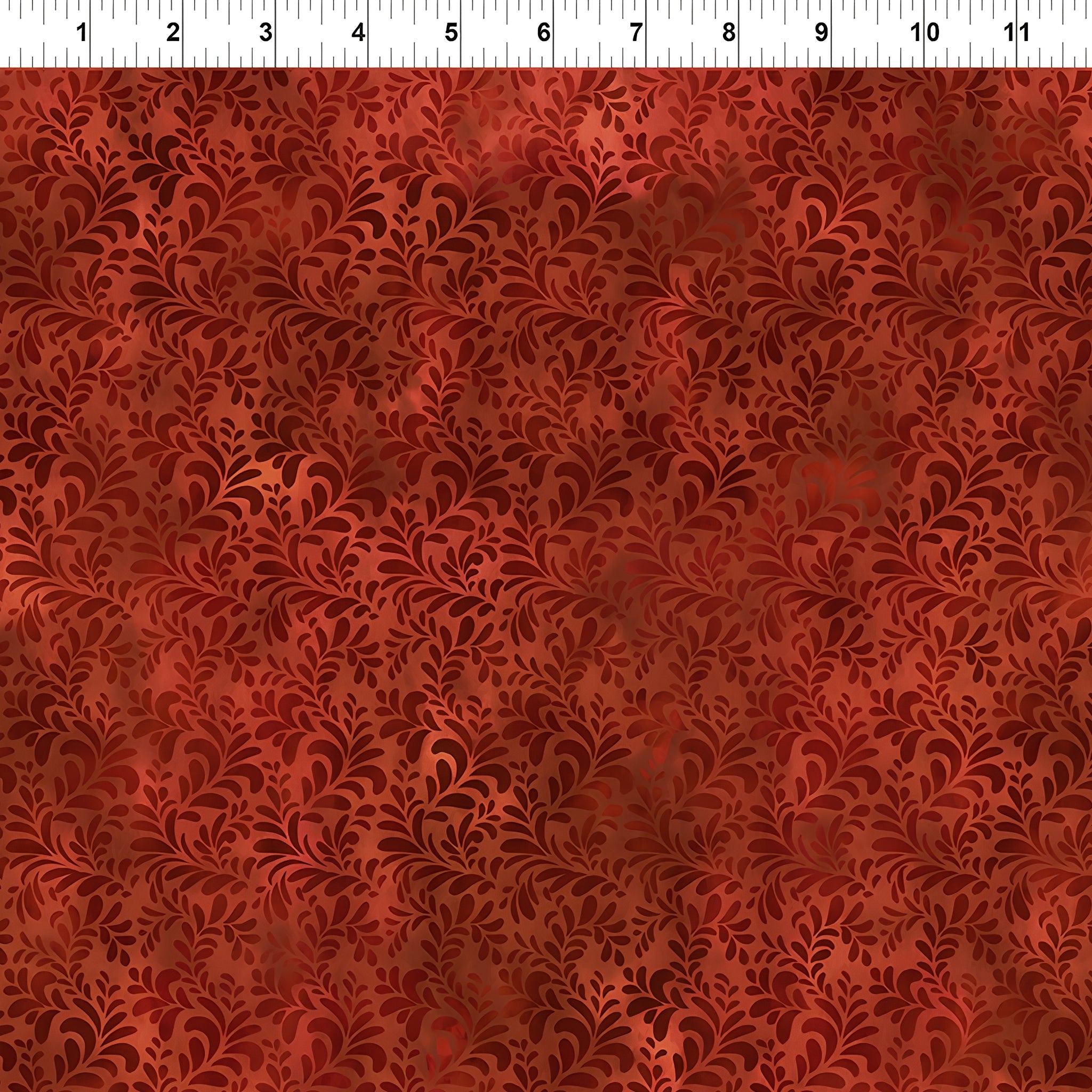 Flowing succulent fronds feathery leaf sprays deep crimson burgundy red orange blender quilting fabric patchwork sewing projects