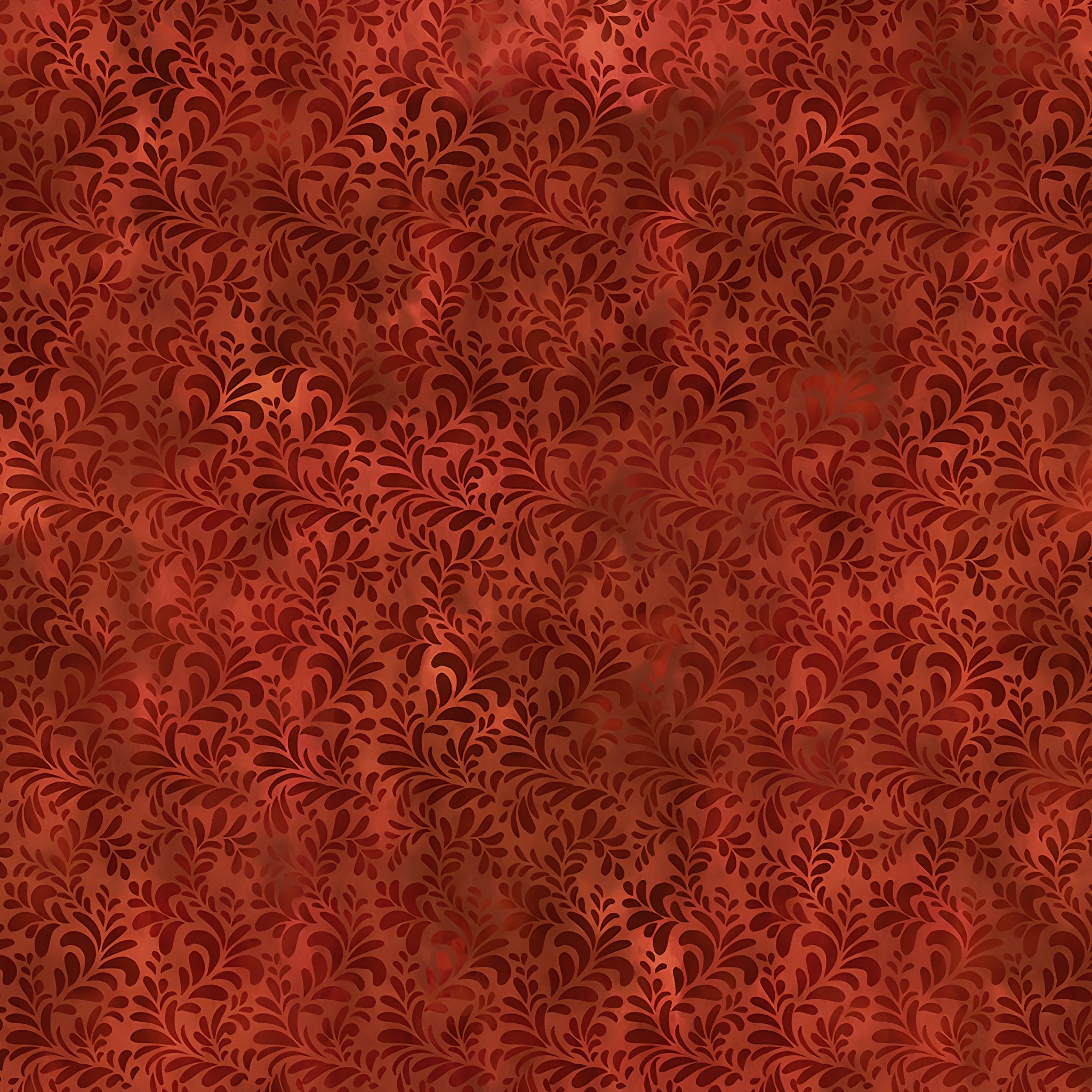 Flowing succulent fronds feathery leaf sprays deep crimson burgundy red orange blender quilting fabric patchwork sewing projects