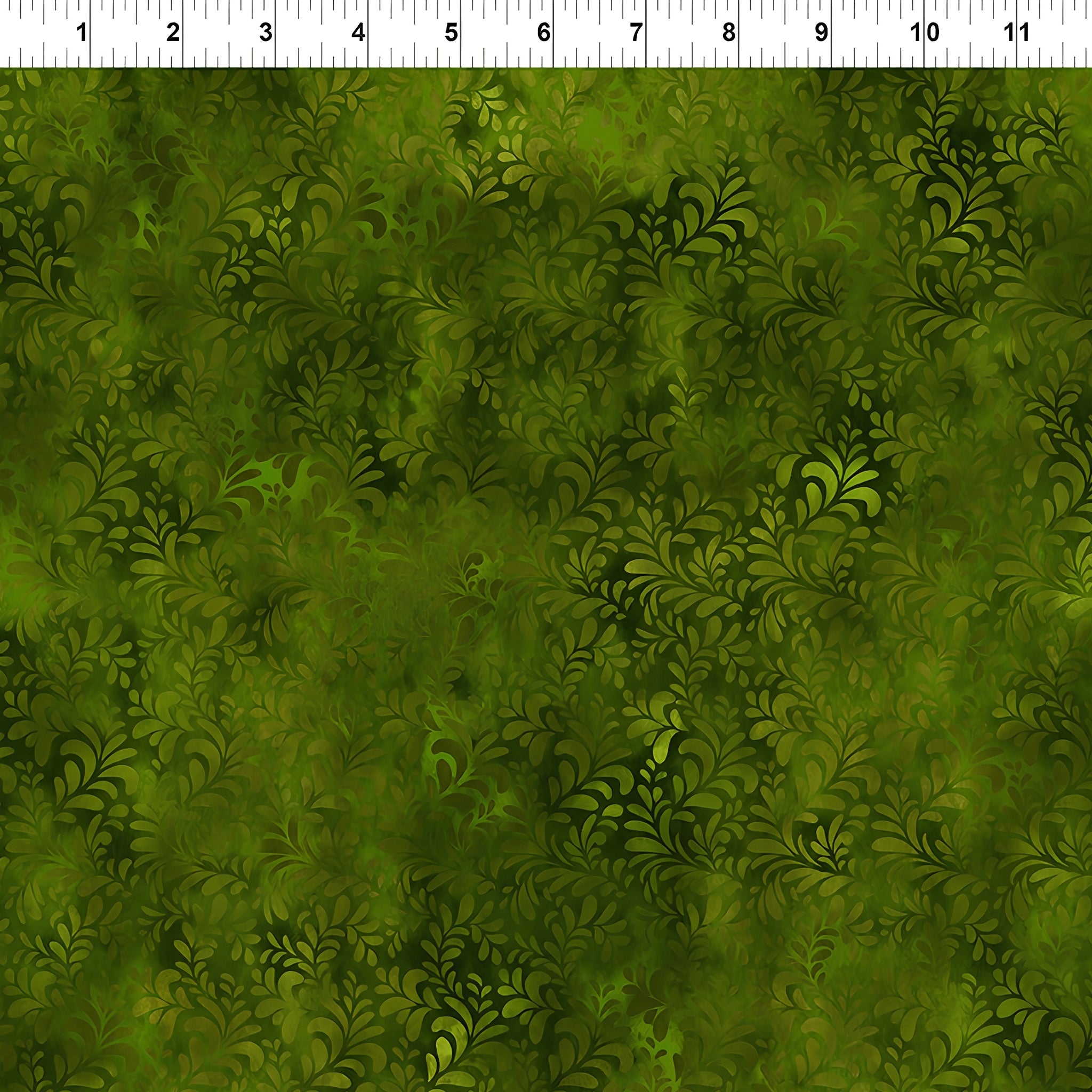 Flowing succulent fronds feathery leaf sprays deep forest olive bright mid-green blender quilting fabric patchwork sewing projects