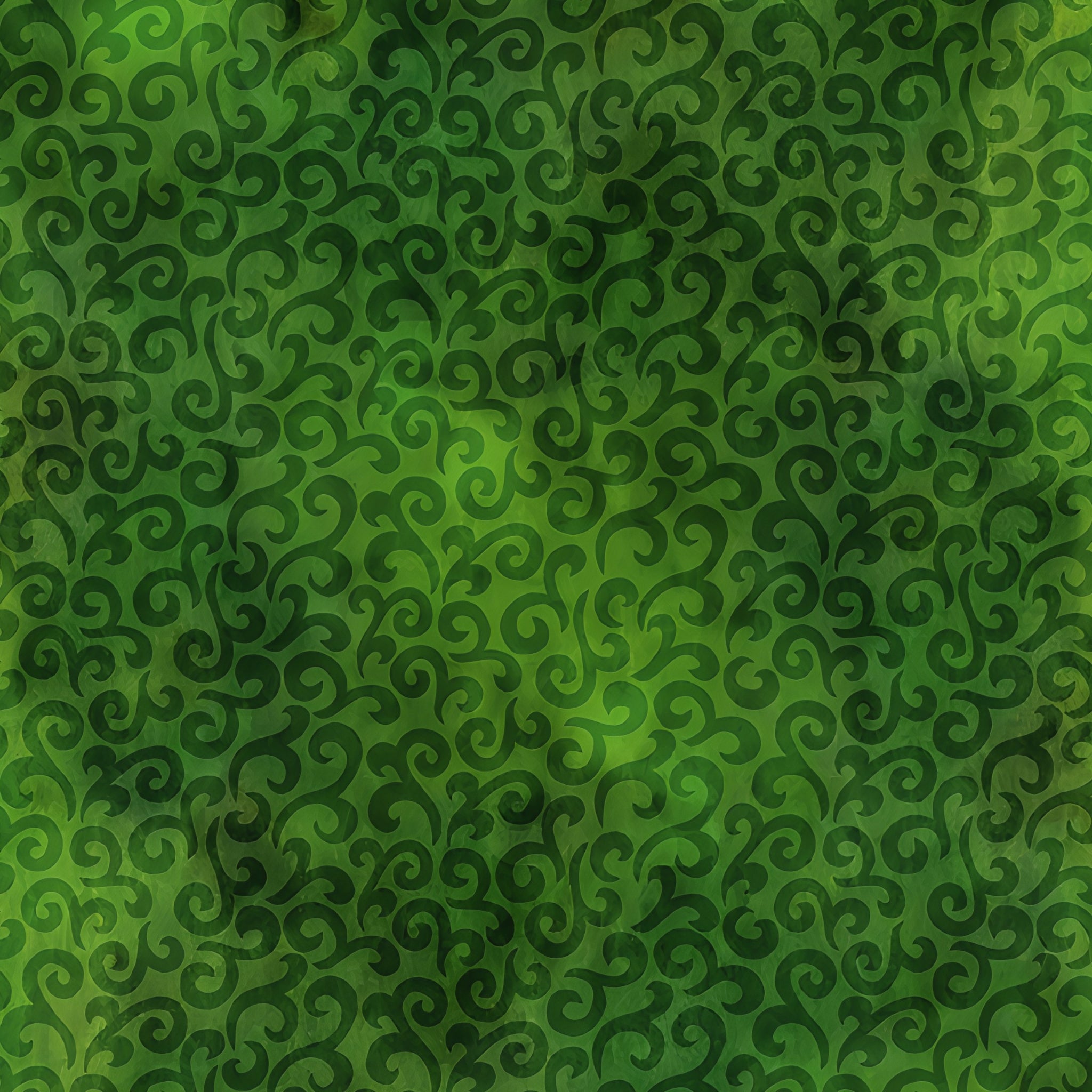 Densely packed swirling scrolls deep forest dark emerald bright mid-green blender quilting fabric patchwork sewing projects