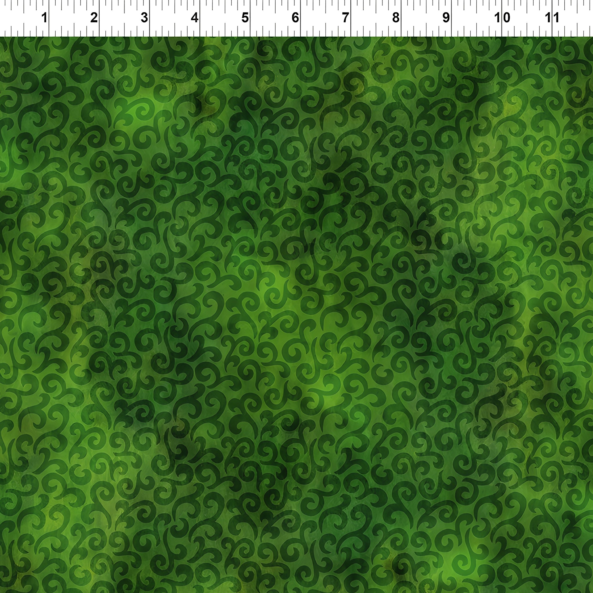 Densely packed swirling scrolls deep forest dark emerald bright mid-green blender quilting fabric patchwork sewing projects