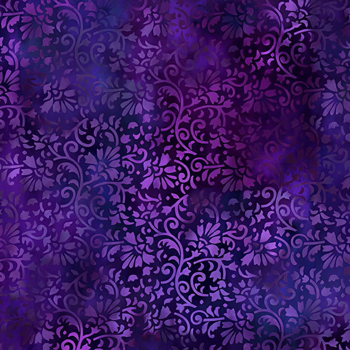 Intricate scrolling vines daisy blooms violet lavender deep amethyst purple floral blender quilting fabric patchwork sewing projects