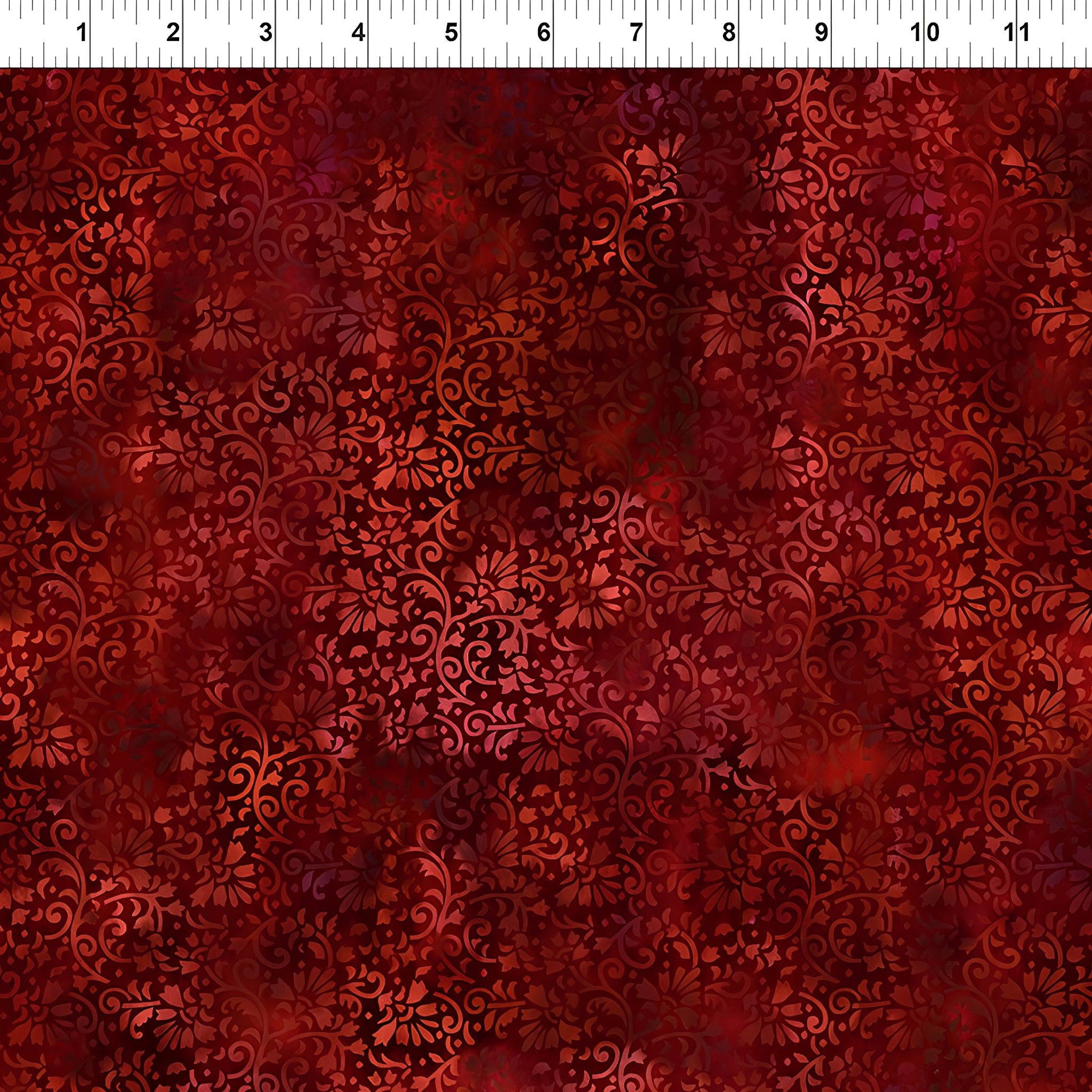 Intricate scrolling vines daisy blooms coral burgundy rich crimson red floral blender quilting fabric patchwork sewing projects