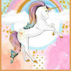 White unicorn rainbow stars pastel pink aqua panel fabric for girls quilts nursery decor and kids patchwork projects