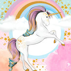 White unicorn rainbow stars pastel pink aqua panel fabric for girls quilts nursery decor and kids patchwork projects