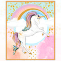 White unicorn rainbow stars pastel pink aqua panel fabric for girls quilts nursery decor and kids patchwork projects
