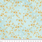 Gold white stars scattered aqua blue fabric for girls quilts cushion covers scrunchies pouches and kids sewing projects