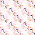 White unicorn rainbow mane pink watercolour clouds gold stars cream fabric for girls quilts dresses pouches and kids sewing projects