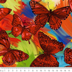 Orange red monarch butterfly print vibrant tropical background for novelty quilting projects
