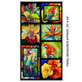 Rainforest panel with tropical parrots orchids foliage vibrant jewel tones for wall hangings quilts