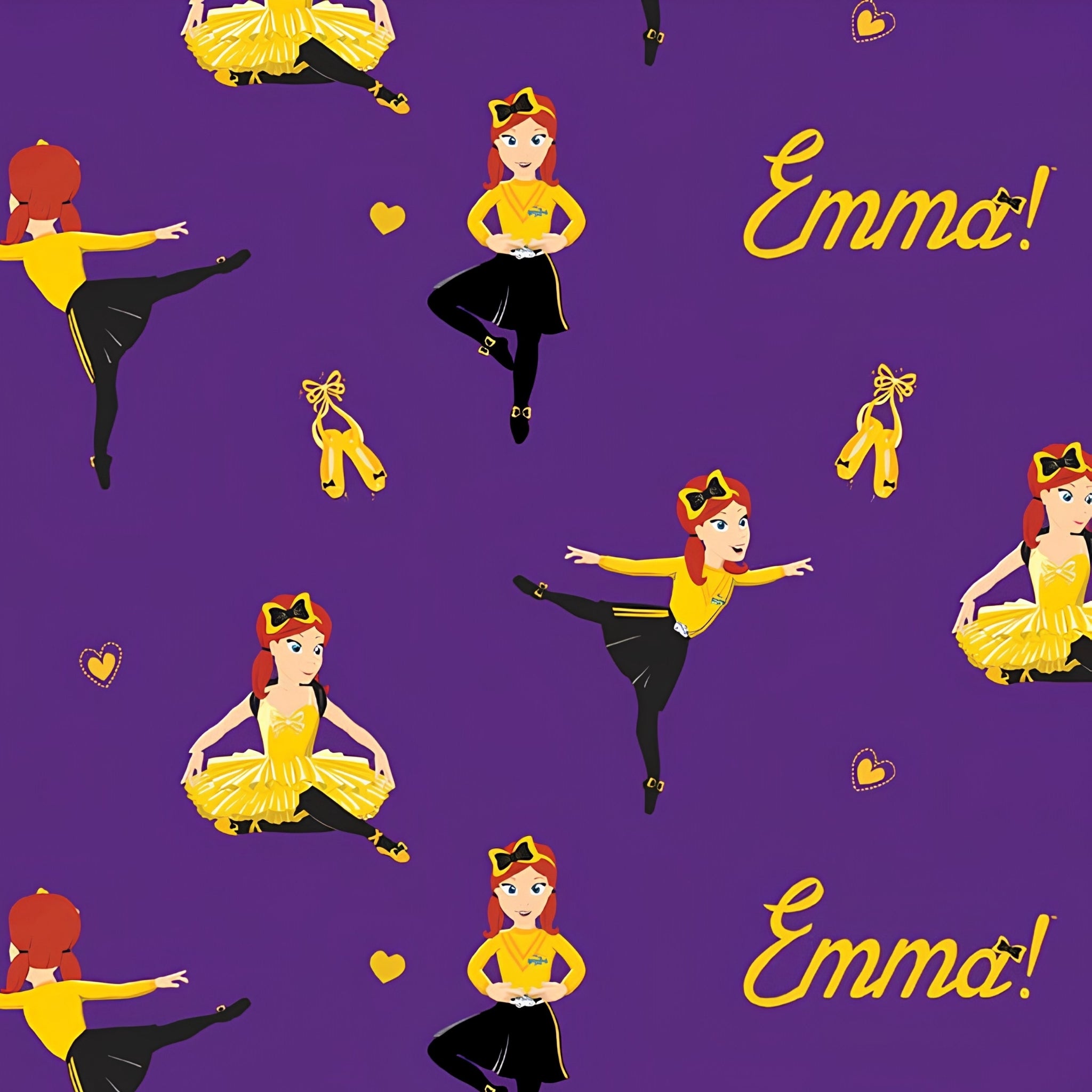 Emma Wiggle ballet dancing purple yellow black costume ballet shoes gold hearts novelty kids quilting fabric children's quilts dance bags patchwork projects