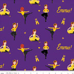 Emma Wiggle ballet dancing purple yellow black costume ballet shoes gold hearts novelty kids quilting fabric children's quilts dance bags patchwork projects
