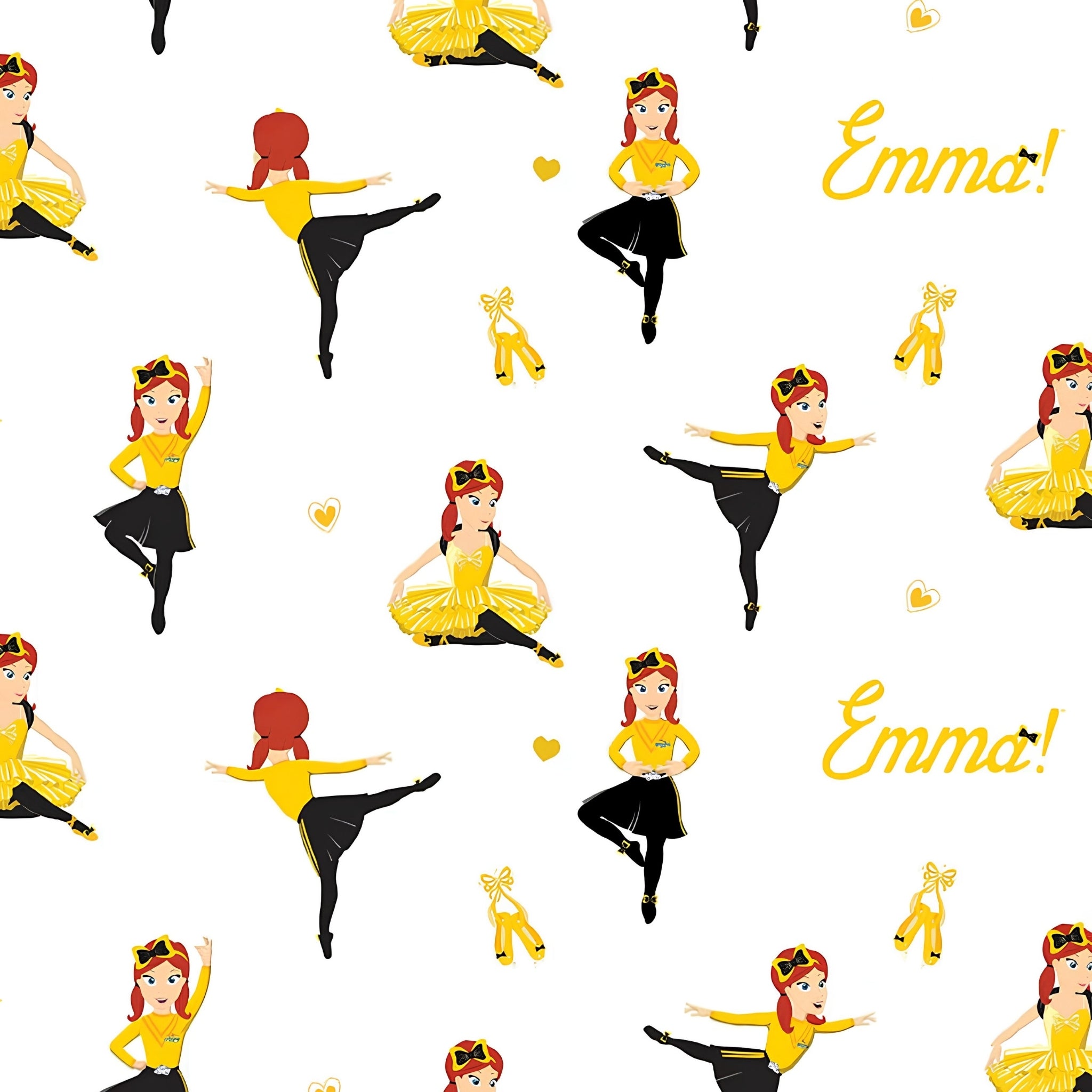 Emma Wiggle ballet dancing white yellow black costume ballet shoes gold hearts novelty kids quilting fabric children's quilts dance bags patchwork projects
