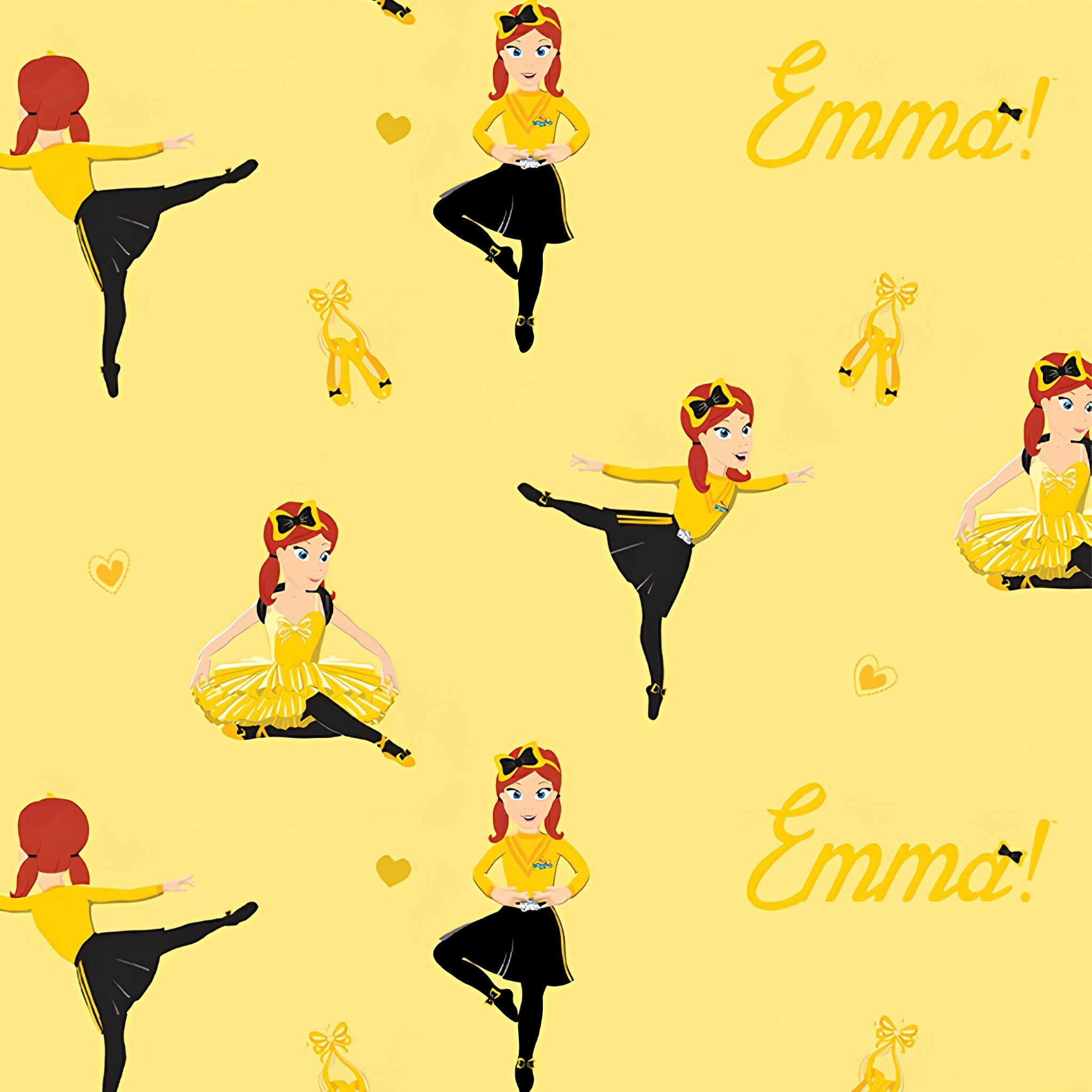 Emma Wiggle ballet dancing yellow black costume ballet shoes gold hearts novelty kids quilting fabric children's quilts dance bags patchwork projects