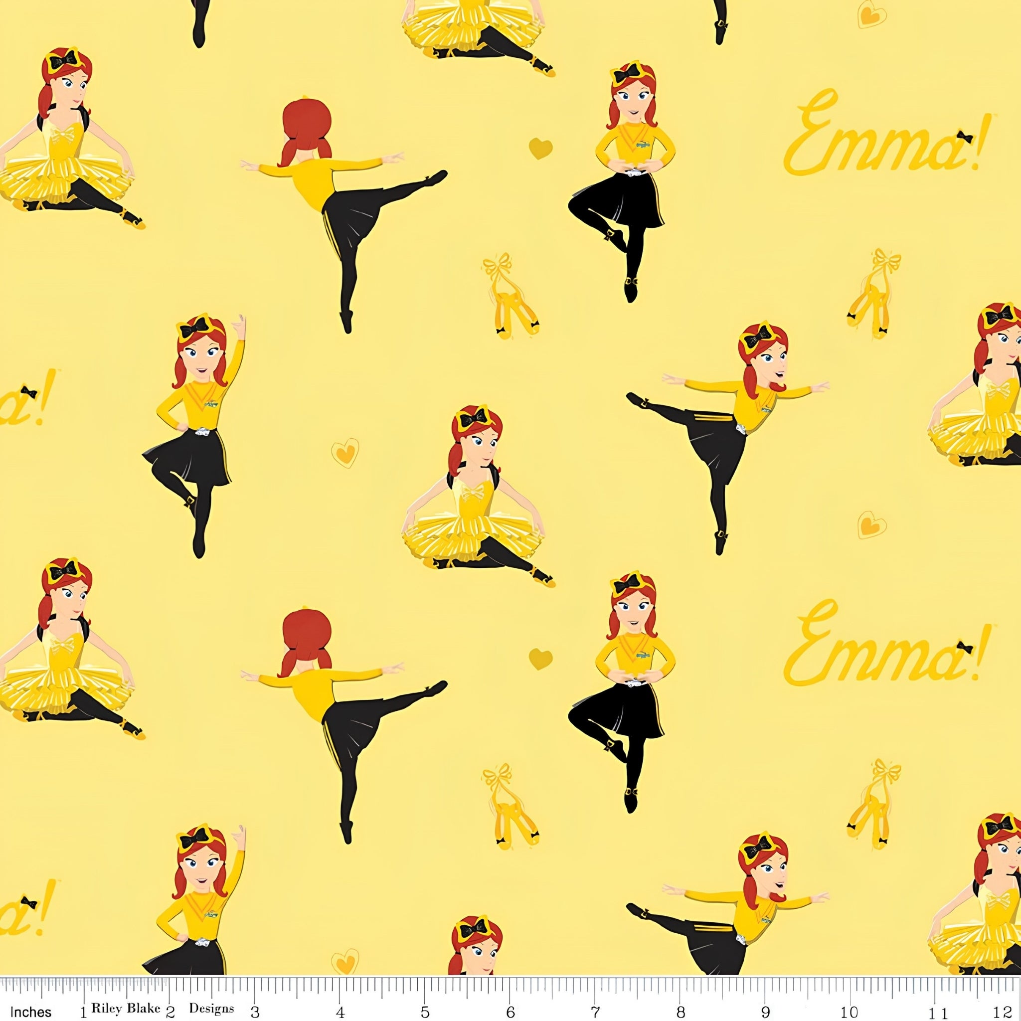Emma Wiggle ballet dancing yellow black costume ballet shoes gold hearts novelty kids quilting fabric children's quilts dance bags patchwork projects