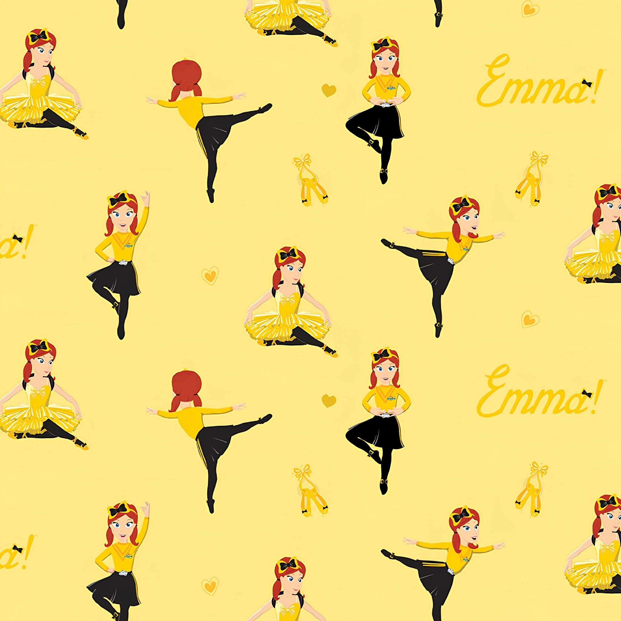 Emma Wiggle ballet dancing yellow black costume ballet shoes gold hearts novelty kids quilting fabric children's quilts dance bags patchwork projects