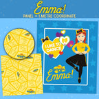 Emma Wiggle I Like To Dance blue panel and yellow Wiggles Songs coordinate fabric bundle Riley Blake children's quilts and Wiggles gifts