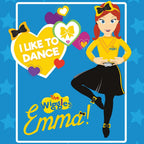 Emma Wiggle I Like To Dance panel blue yellow black costume hearts bows novelty kids quilting fabric children's quilts wall hangings Wiggles gifts