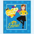 Emma Wiggle I Like To Dance panel blue yellow black costume hearts bows novelty kids quilting fabric children's quilts wall hangings Wiggles gifts