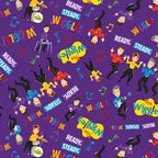 The Wiggles Emma Anthony Lachy Simon dancing guitar drums keyboards purple novelty kids quilting fabric children's quilts Wiggles gifts patchwork projects