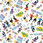 The Wiggles Emma Anthony Lachy Simon dancing guitar drums keyboards white novelty kids quilting fabric children's quilts Wiggles gifts patchwork projects