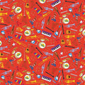 Wiggles musical instruments guitars trumpets keyboards drums harps violins red novelty kids music quilting fabric children's quilts music gifts patchwork projects