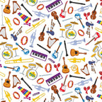 Wiggles musical instruments guitars trumpets keyboards drums harps violins white novelty kids music quilting fabric children's quilts music gifts patchwork projects