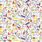 Wiggles musical instruments guitars trumpets keyboards drums harps violins white novelty kids music quilting fabric children's quilts music gifts patchwork projects