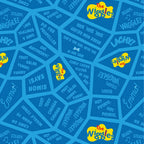 Wiggles song lyrics Fruit Salad Hot Potato Toot Toot Chugga Chugga tonal blue novelty kids quilting fabric children's quilts quilt backing patchwork projects