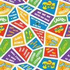 Wiggles song lyrics Fruit Salad Hot Potato Toot Toot Chugga Chugga multicolour red blue green orange purple novelty kids quilting fabric children's quilts quilt backing patchwork projects
