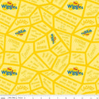 Wiggles song lyrics Fruit Salad Hot Potato Toot Toot Chugga Chugga tonal yellow novelty kids quilting fabric children's quilts quilt backing patchwork projects