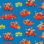 Wiggles Big Red Car Bus Boat Plane Submarine vehicles blue novelty kids quilting fabric children's quilts Wiggles gifts patchwork projects