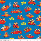 Wiggles Big Red Car Bus Boat Plane Submarine vehicles blue novelty kids quilting fabric children's quilts Wiggles gifts patchwork projects