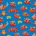 Wiggles Big Red Car Bus Boat Plane Submarine vehicles blue novelty kids quilting fabric children's quilts Wiggles gifts patchwork projects