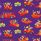 Wiggles Big Red Car Bus Boat Plane Submarine vehicles purple novelty kids quilting fabric children's quilts Wiggles gifts patchwork projects
