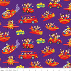 Wiggles Big Red Car Bus Boat Plane Submarine vehicles purple novelty kids quilting fabric children's quilts Wiggles gifts patchwork projects