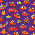 Wiggles Big Red Car Bus Boat Plane Submarine vehicles purple novelty kids quilting fabric children's quilts Wiggles gifts patchwork projects