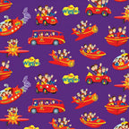 Wiggles Big Red Car Bus Boat Plane Submarine vehicles purple novelty kids quilting fabric children's quilts Wiggles gifts patchwork projects