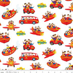 Wiggles Big Red Car Bus Boat Plane Submarine vehicles white novelty kids quilting fabric children's quilts Wiggles gifts patchwork projects