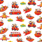 Wiggles Big Red Car Bus Boat Plane Submarine vehicles white novelty kids quilting fabric children's quilts Wiggles gifts patchwork projects