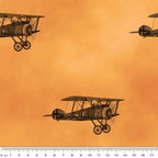WWI biplane formation amber orange fabric for ANZAC military boys quilts aviation patchwork sewing projects