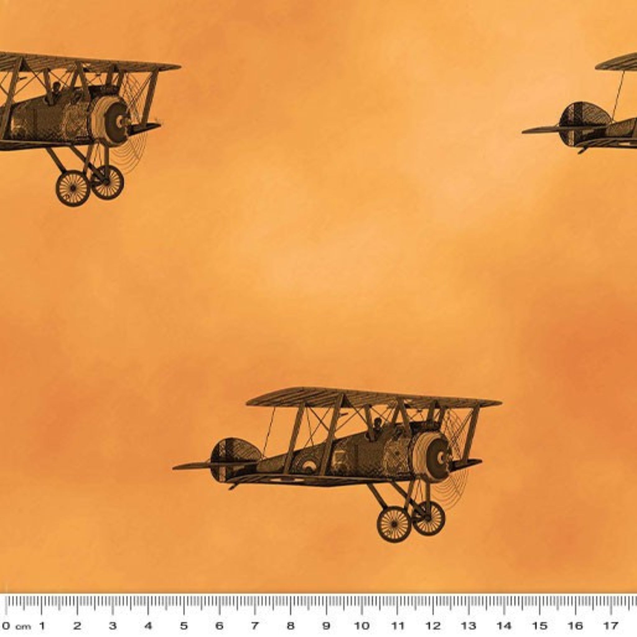 WWI biplane formation amber orange fabric for ANZAC military boys quilts aviation patchwork sewing projects